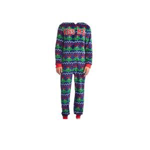 Mens Kiss Me Mistletoe Christmas Minky Fleece Union Sleeper Pj’s Drop Pant Sz XL